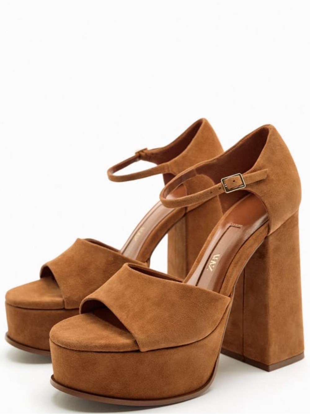 Zara Platform Sandals in Cognac Suede